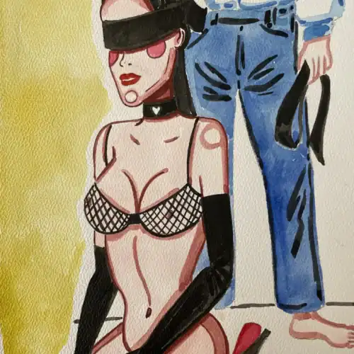 Série d'illustrations féminines en style aquarelle, évoquant sensualité et mystère.