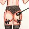 Illustration BDSM en aquarelle montrant une femme en lingerie noire et accessoires.