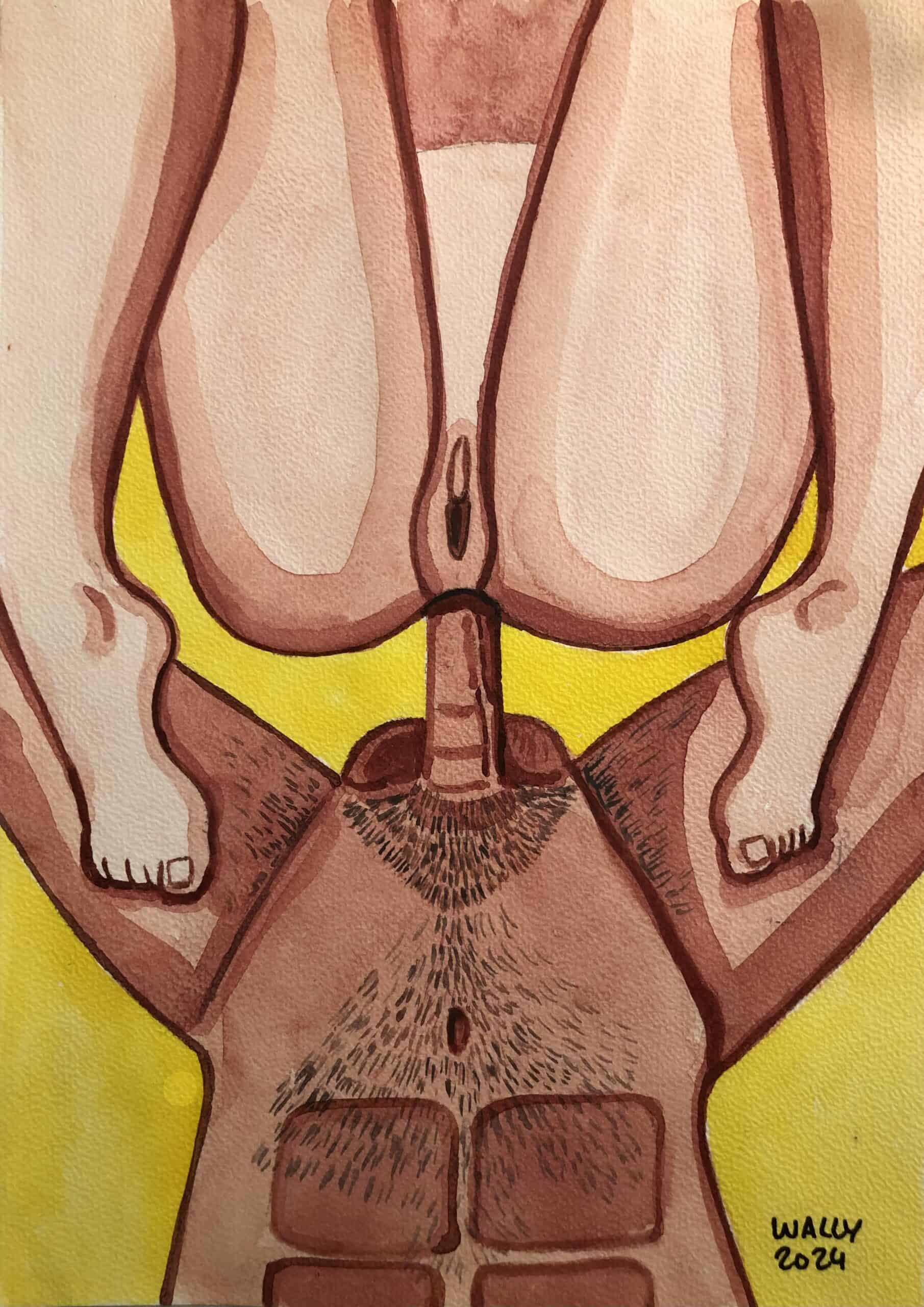 Tentation BDSM en aquarelle format A4 Illustration BDSM en aquarelle, mettant en scène des éléments liés à la domination et à la soumissio.
