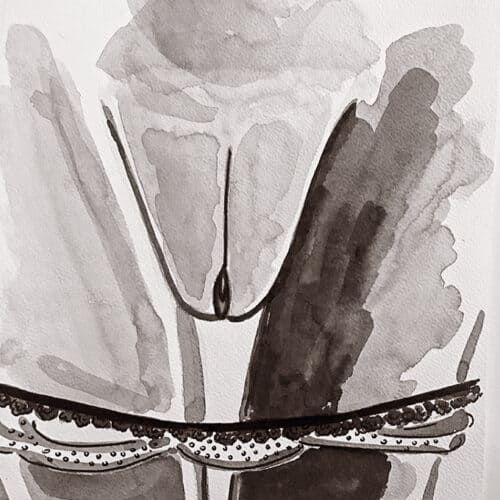 Illustration aquarelle femme sensuelle en noir et blanc.