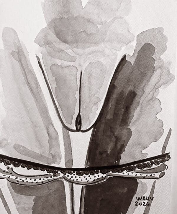 Illustration aquarelle femme sensuelle en noir et blanc.