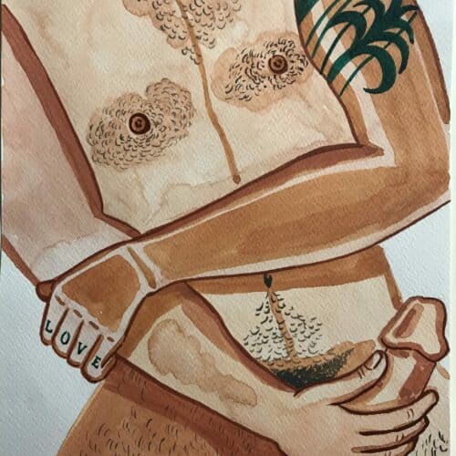 Illustration encre de chine homme Illustration encre de chine d'un homme avec tatouages, mettant en valeur la figure masculine.