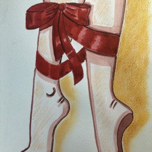 Pieds en aquarelle sur papier A4 Pieds féminins en aquarelle, illustration artistique sur le thème des pieds, style doux et coloré.