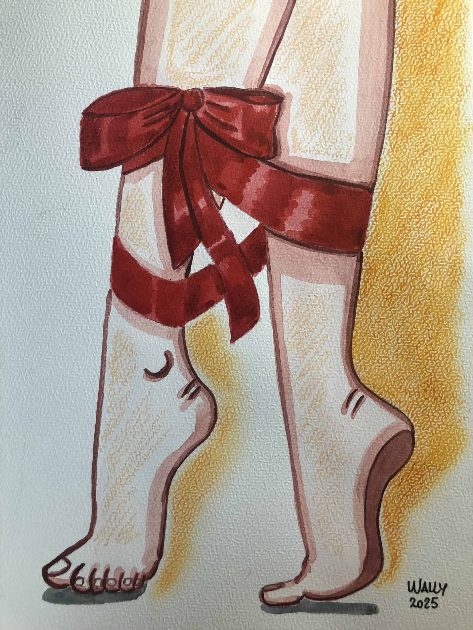Pieds en aquarelle sur papier A4 Pieds féminins en aquarelle, illustration artistique sur le thème des pieds, style doux et coloré.
