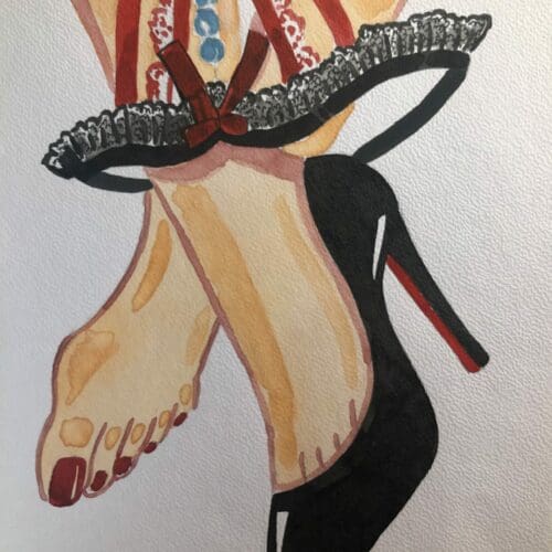 Chaussures et pieds en aquarelle, illustration artistique et colorée. Chaussures et pieds en aquarelle, illustration artistique et colorée.