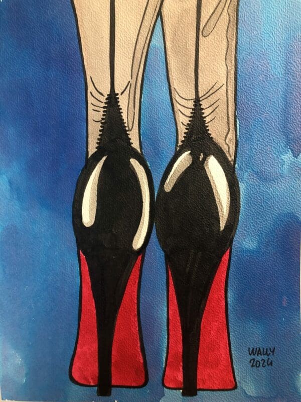 Chaussures à talons hauts, illustration aquarelle sur le thème des pieds.