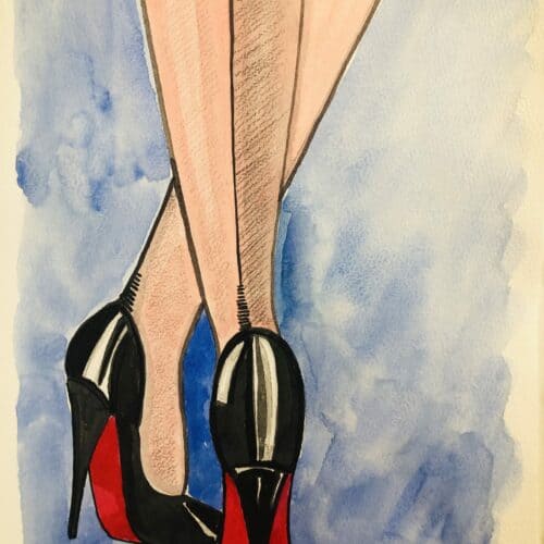 Pieds en aquarelle élégants et sophistiqués Chaussures à talons hauts avec design moderne et coloré.