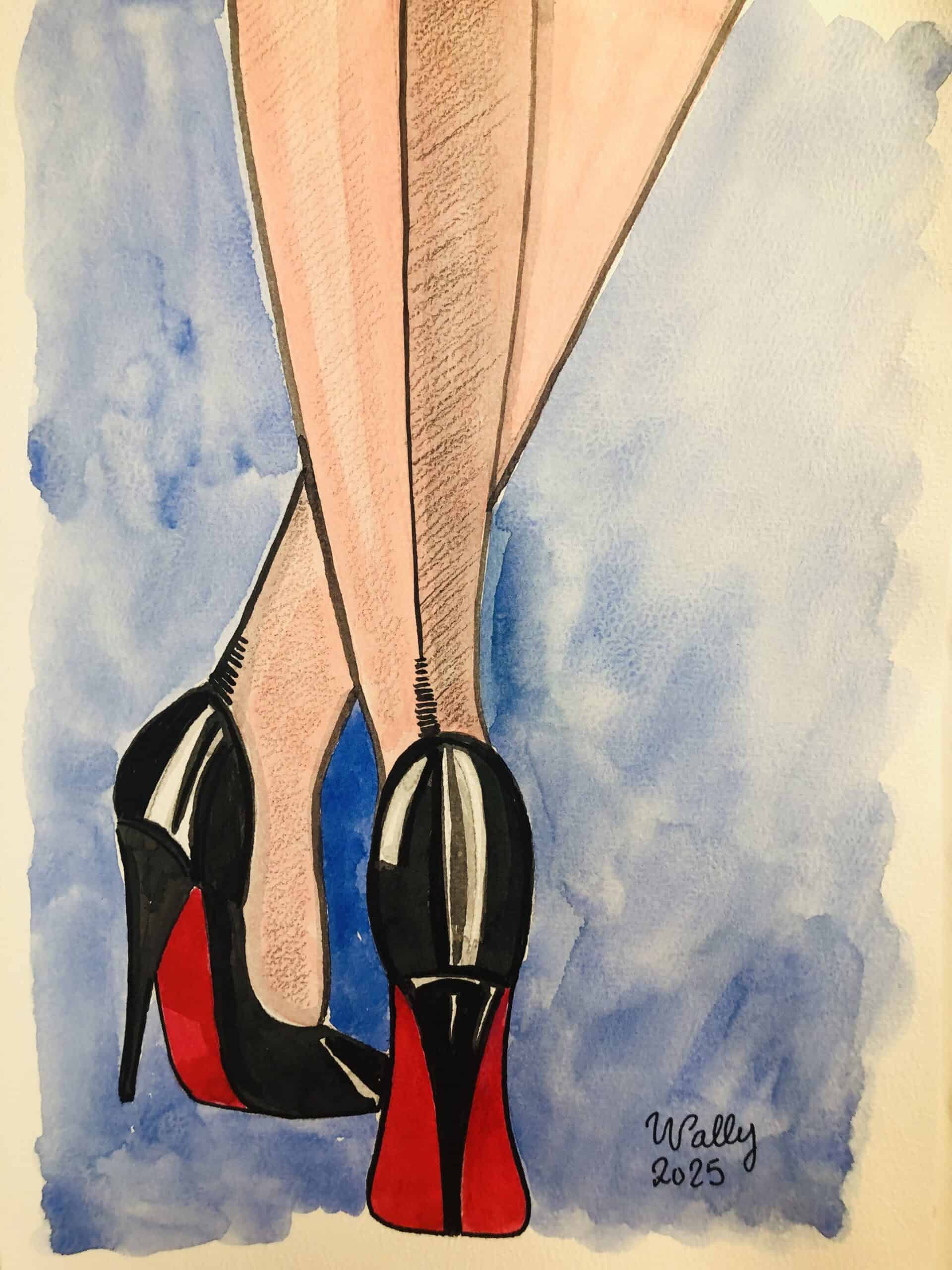 Pieds en aquarelle élégants et sophistiqués Chaussures à talons hauts avec design moderne et coloré.