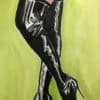 Chaussures à talons noires et jambes en collants, illustration aquarelle sur le thème PIEDS.