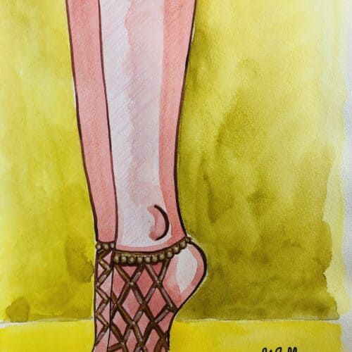 Pieds féminins en aquarelle, illustration artistique sur le thème des pieds.