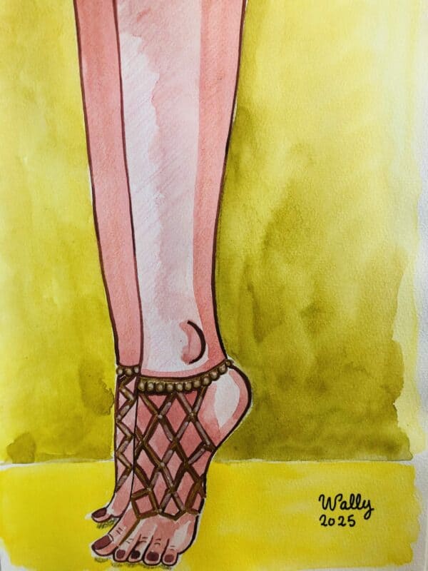 Pieds féminins en aquarelle, illustration artistique sur le thème des pieds.