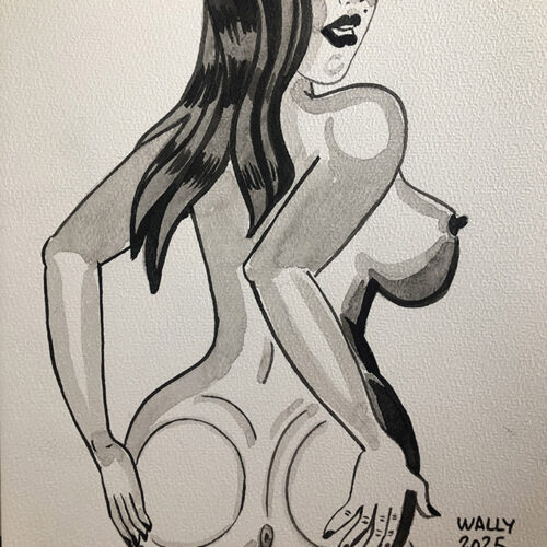 Femme en encre de chine - Illustration A4 Illustration encre de chine d'une femme nue, vue de dos, mettant en valeur ses courbes et son visage.