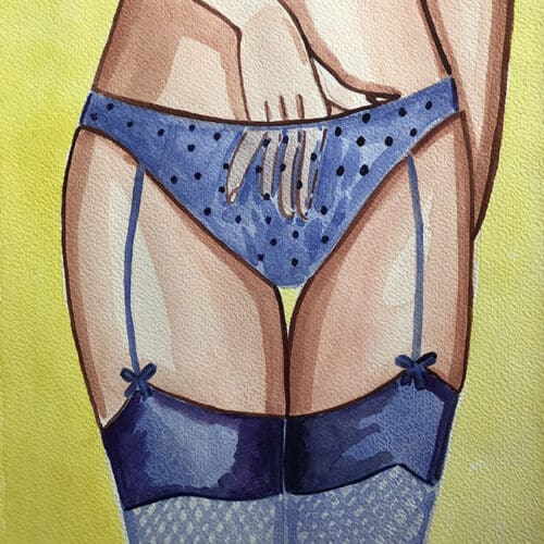 Illustration aquarelle femme en sous-vêtements bleus.