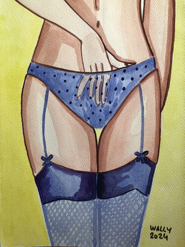 Illustration aquarelle femme en sous-vêtements bleus.
