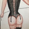 Vampire sexy en corset noir et bas résille, illustration aquarelle sur le thème FEMME, format A4, ar.