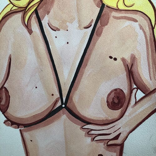 Femme nue en aquarelle, illustration artistique mettant en valeur la beauté féminine.