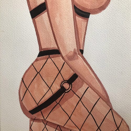 Illustration aquarelle d'une femme en lingerie et porte-jarretelles, style artistique et suggestif.