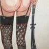 Illustration BDSM en aquarelle montrant une figure en lingerie et accessoires.