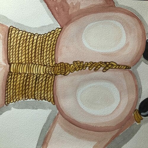 Illustration aquarelle de shibari sur format A4, art érotique et sensuel.
