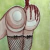 Illustration aquarelle représentant une scène BDSM avec des jambes en bas, un bougie allumée et un g.
