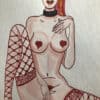 Illustration aquarelle femme nue avec lingerie en filet rouge.