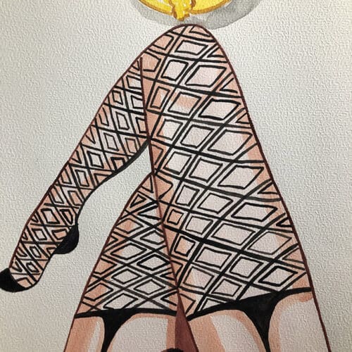 Femme aquarelle en lingerie noire Illustration aquarelle d'une femme en collants géométriques et lingerie noire, sur fond blanc.