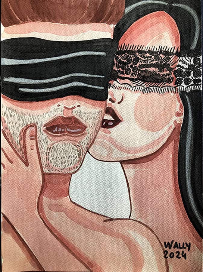 Paire d'amoureux en aquarelle format A4 Homme et femme en illustration aquarelle, symbolisant l'amour et la couple, avec un style artistique.