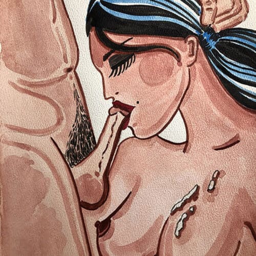 Illustration aquarelle d'un couple en intimité, mettant en valeur la sensualité et la tendresse.