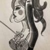 Illustration aquarelle d'une femme séduisante en noir et blanc.