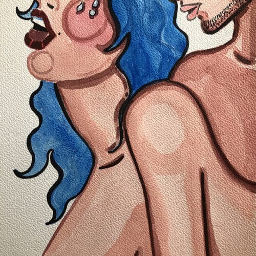 Amour aquarelle intime Aquarelle illustrant un couple en étreinte, style artistique et sensuel.