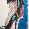 Chaussures à talons et collants en filet Chaussures à talons hauts avec collants en filet, illustration aquarelle sur le thème PIEDS.