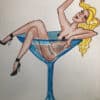 Femme nue dans un verre à cocktail, illustration aquarelle, style artistique et sensuel.