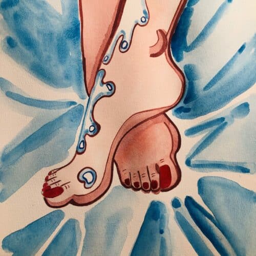 Pieds aquarelle format A4 Pieds aquarelle, illustration artistique de pieds avec détails et couleurs vives.