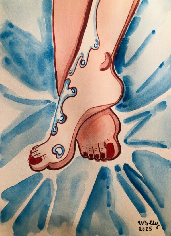 Pieds aquarelle, illustration artistique de pieds avec détails et couleurs vives.