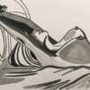 Encre de chine illustrant une scène BDSM avec une figure vampirique, dans un style graphique noir et.