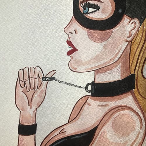 Personne portant un masque et un collier dans une illustration BDSM.