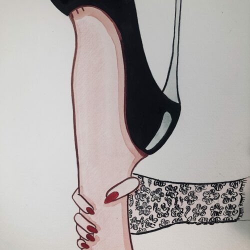 Pieds féminins en aquarelle, illustration artistique sur le thème des pieds.