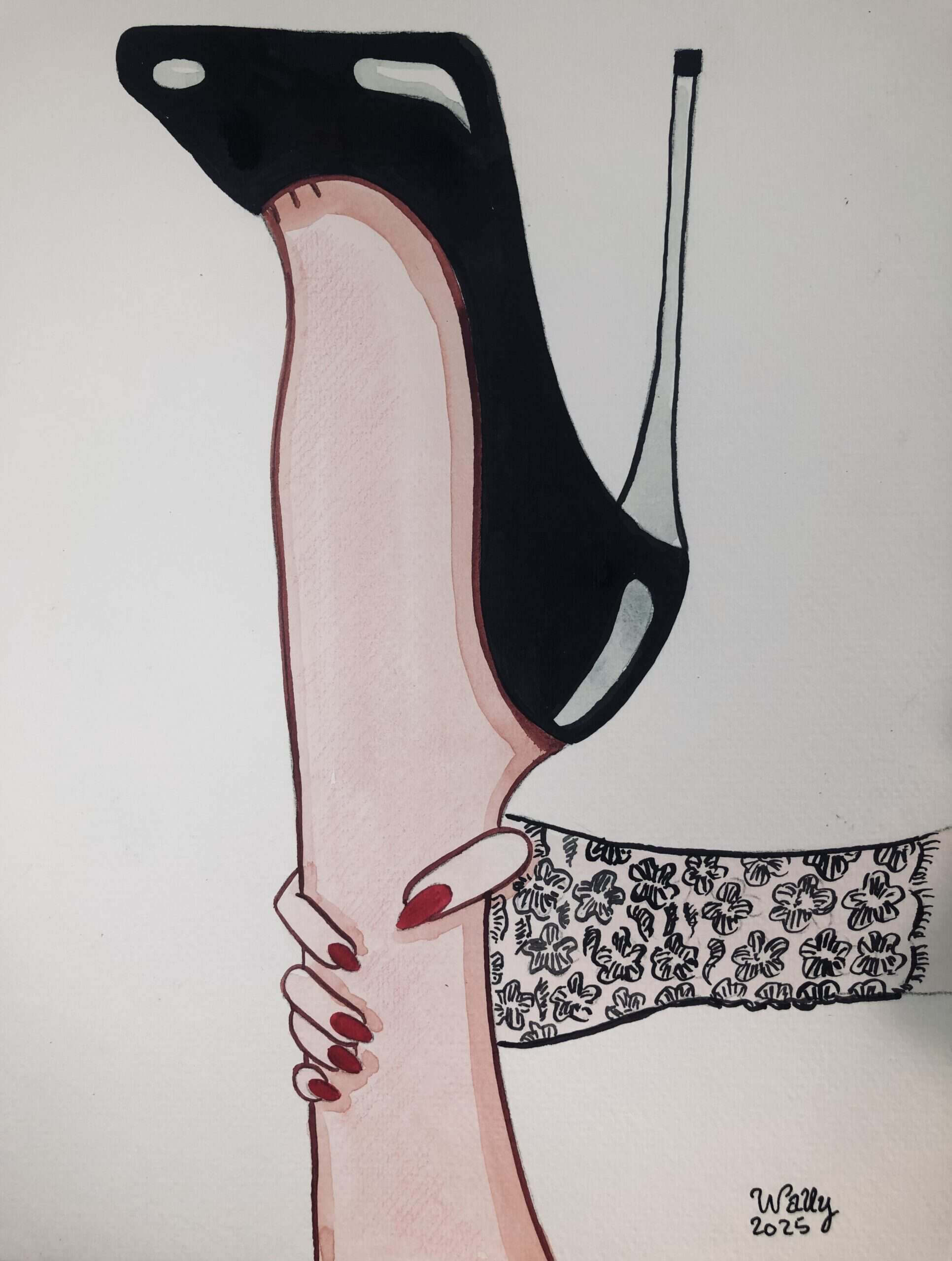Pieds en aquarelle format A4 Pieds féminins en aquarelle, illustration artistique sur le thème des pieds.