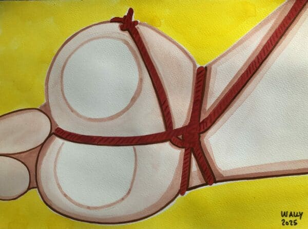 Illustration aquarelle sur le thème SHIBARI en format A4, mettant en scène une figure liée avec des.