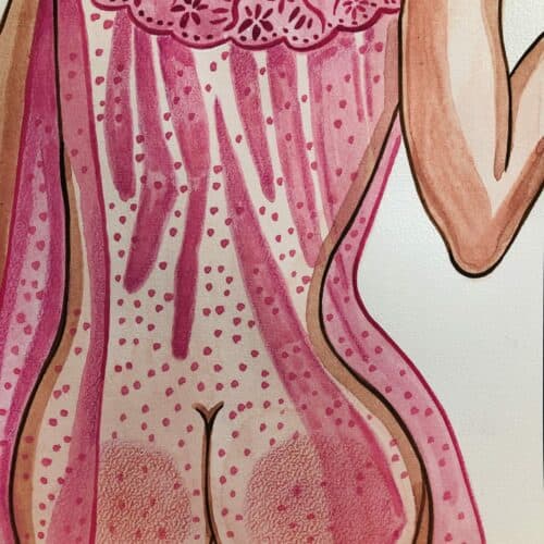 Illustration aquarelle d'une femme en sous-vêtements roses.