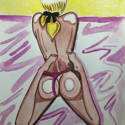 Sublime illustration aquarelle d'une femme vue de dos, mettant en valeur la féminité et la sensualit.