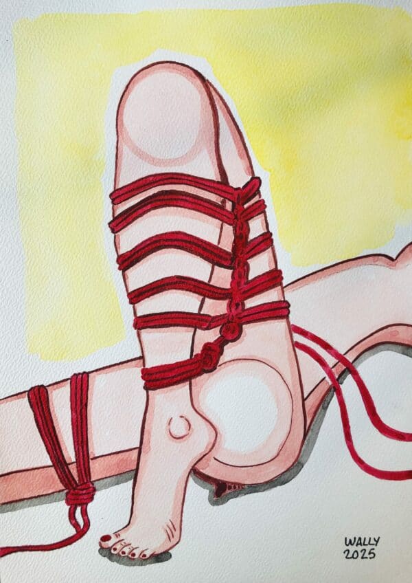 Homme en aquarelle avec liens rouges Homme nu en aquarelle avec liens rouges, format A4, illustration artistique et sensuelle.