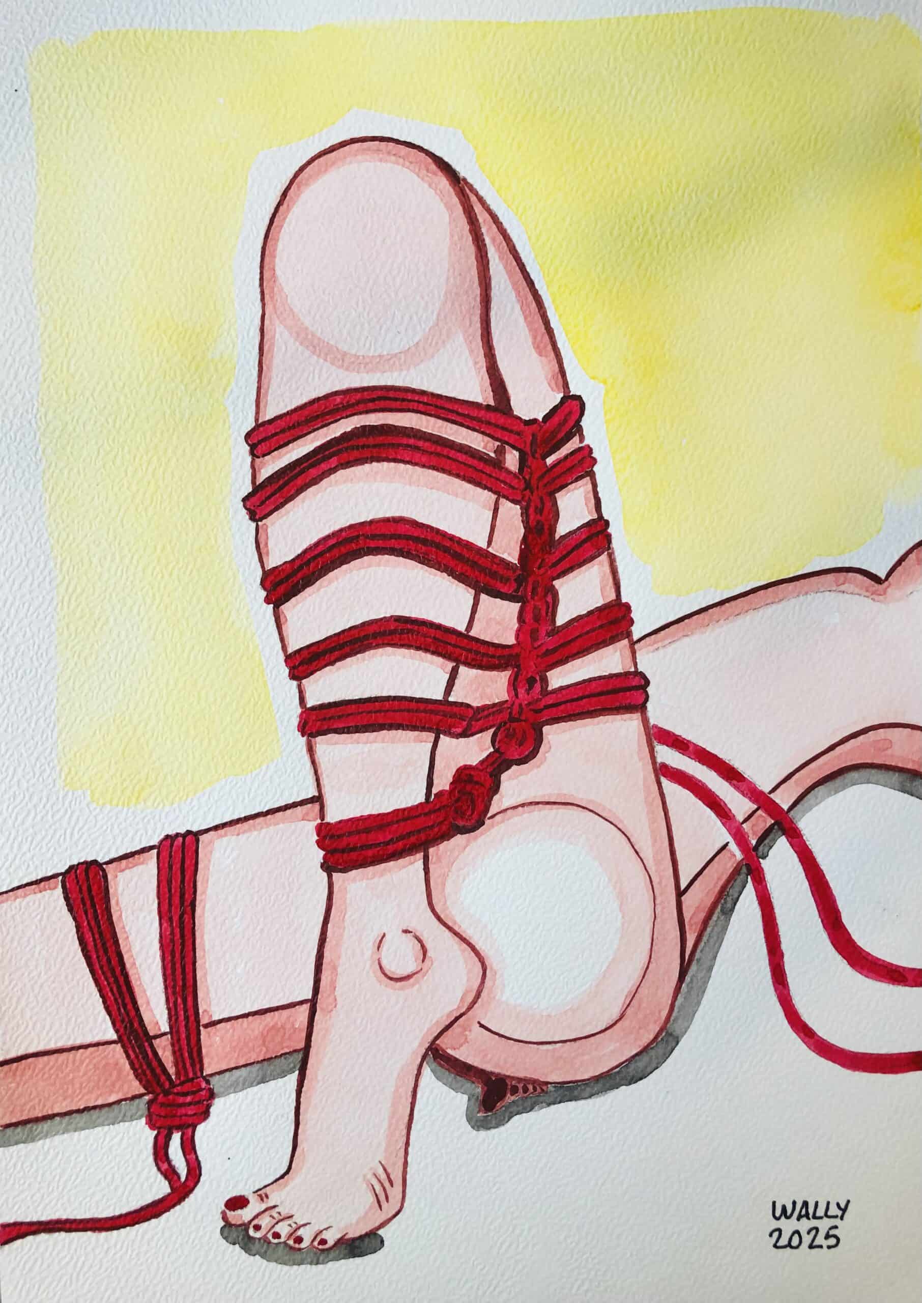 Homme en aquarelle avec liens rouges Homme nu en aquarelle avec liens rouges, format A4, illustration artistique et sensuelle.