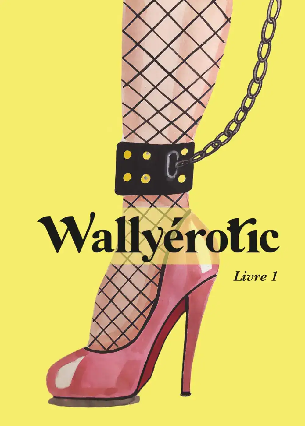 Chaussure à talon rose avec chaîne et collier de punition, style BDSM et accessoires érotiques.