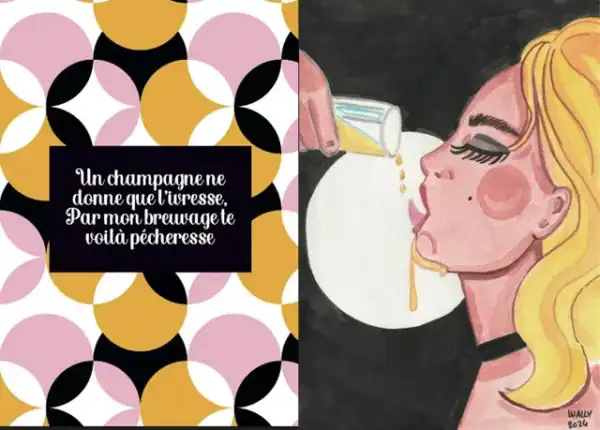 Champagne et femme blonde en illustration artistique. Champagne et femme blonde en illustration artistique.