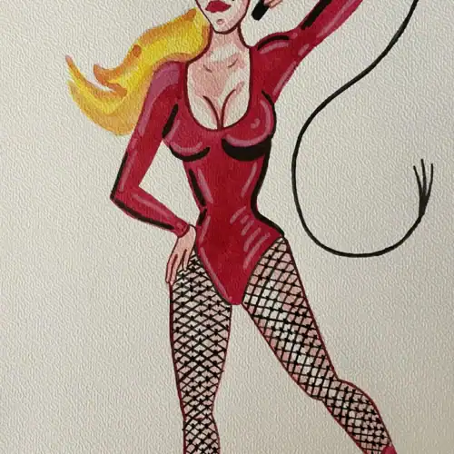 Femme en costume de super-héros aquarelle A4 Personnage féminin en costume de super-héros, illustration aquarelle sur papier A4.