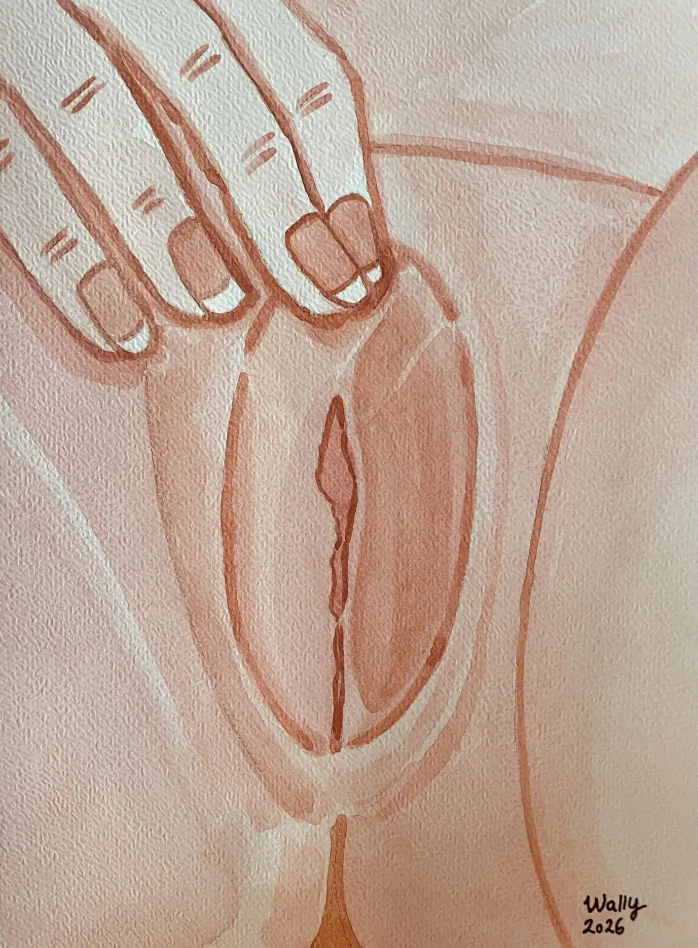 Détail d'un bijou sexuel féminin illustré en aquarelle sur format A4.