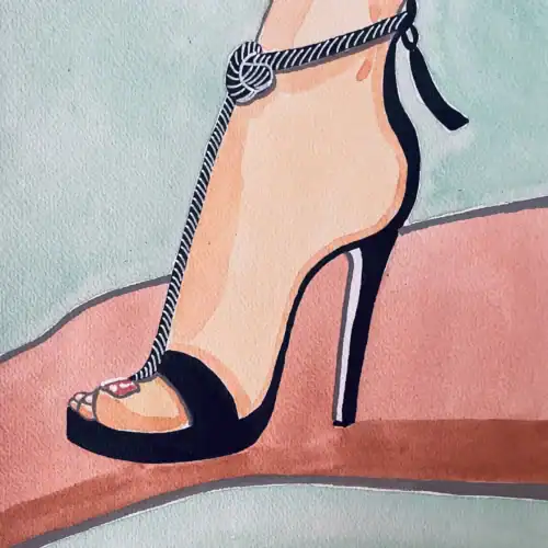 Chaussure à talon et cordelette élégante Chaussure aquarelle à talon haut avec cordelette, style fétichisme élégant.