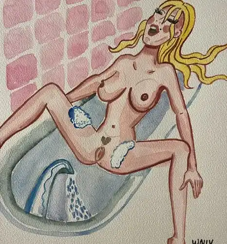 Illustration érotique aquarelle A4 Illustration érotique d'une femme nue dans une baignoire, style aquarelle, format A4.