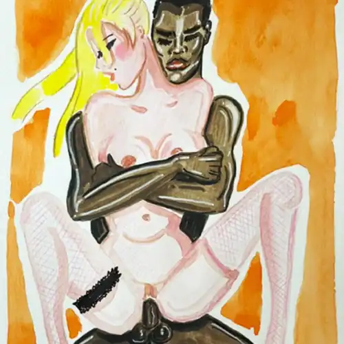 Illustration artistique de deux personnages nus, sensuelle et expressive.